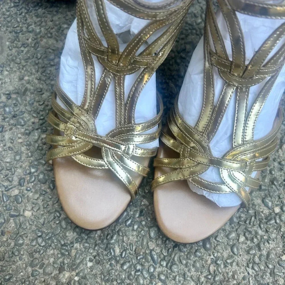 Cole Haan Gold Leather Verona Strappy High Heel Sandals Size 9.5 - Picture 4 of 10